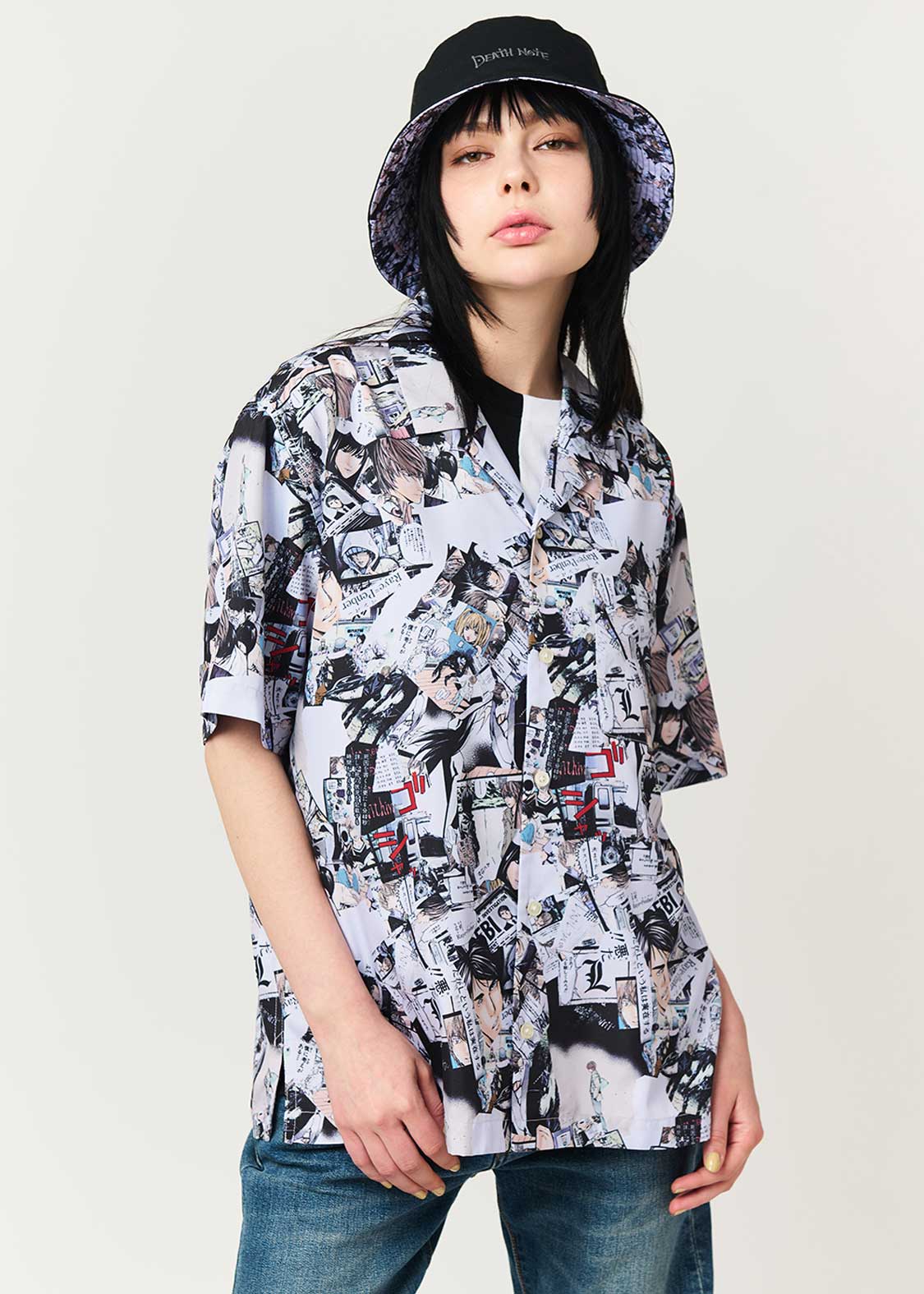 Death Note Graniph - Memory Pattern Big silhouette open collar shirt