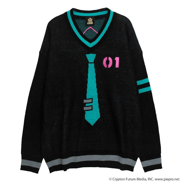 Hatsune Miku x Listen Flavor - Hatsune Miku V-Neck Knit Black