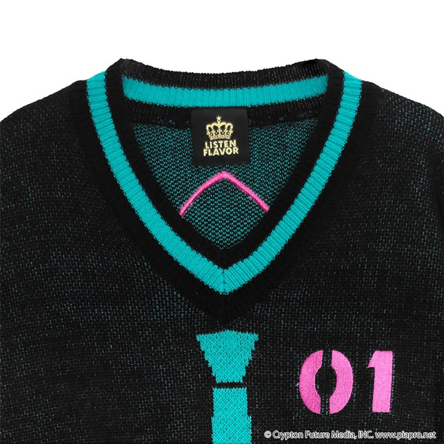 Hatsune Miku x Listen Flavor - Hatsune Miku V-Neck Knit Black