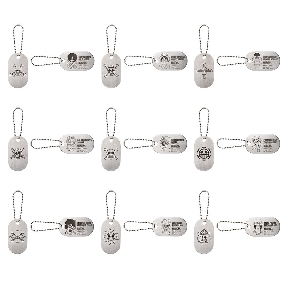ICHIBAN KUJI ONE PIECE ROGER PIRATES LEGENDARY PIRATES - G PRIZE DOG TAG METAL CHARM COMPLETE SET OF 9 TYPES