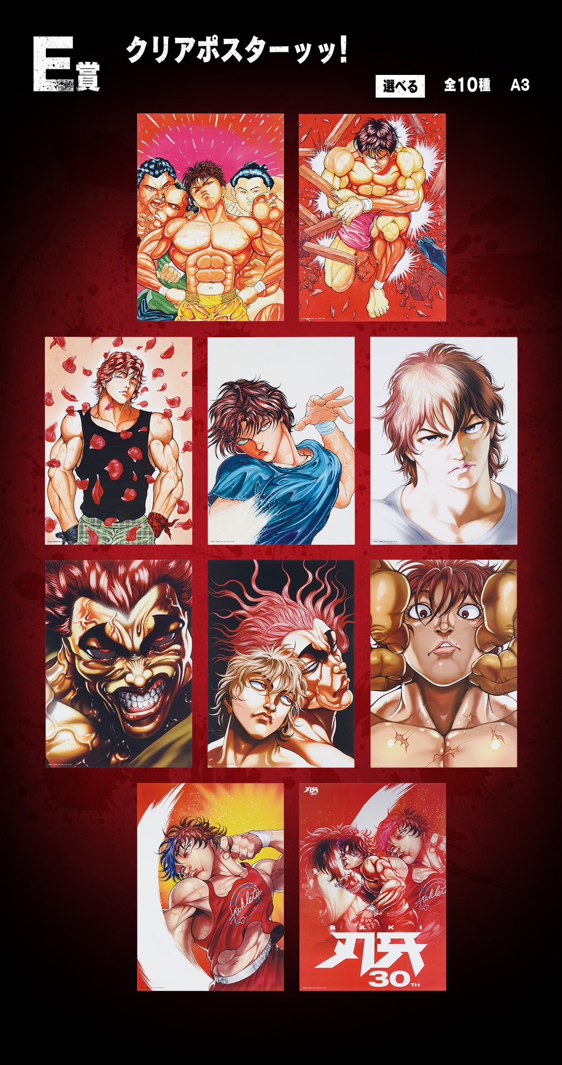 Ichiban Kuji Baki the Grappler the World Can Be Changed with One Fist - E Prize Clear Poster Complete Set of 10 Types