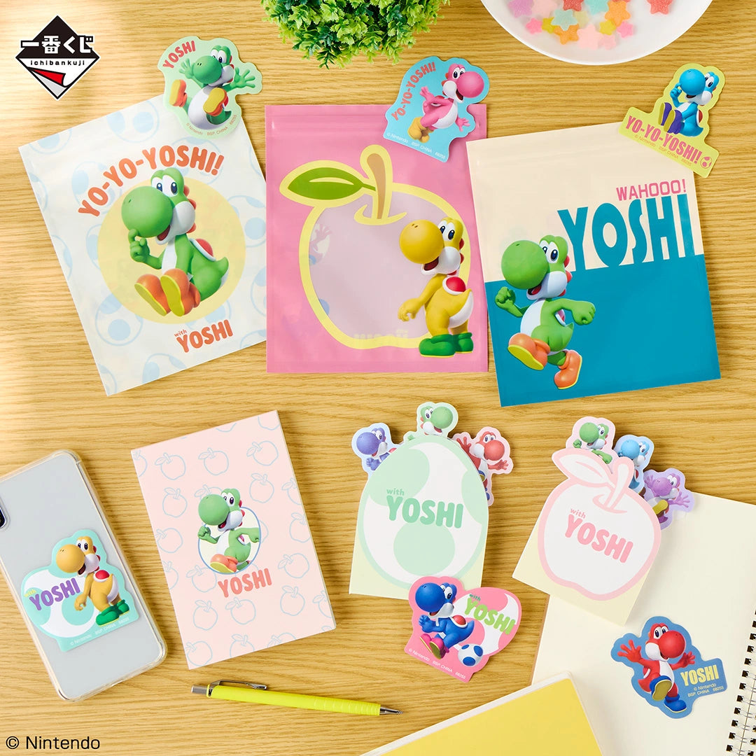 Ichiban Kuji The Super Mario with YOSHI - F Prize Zipper Bag Memo Collection Complete Set of 6 Types