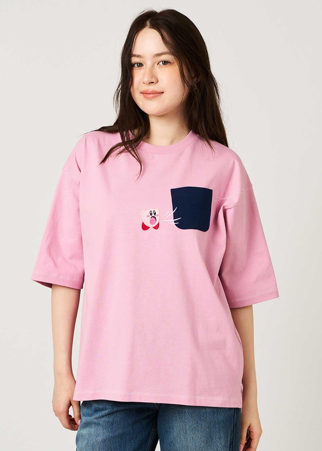 Kirby X Graniph Fashion Collection - Inhale The Pocket Big Silhouette Pink T-Shirt