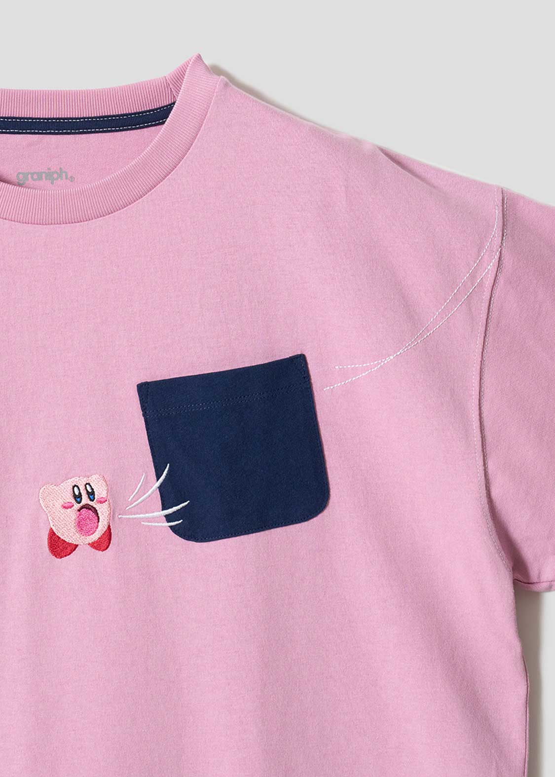Kirby X Graniph Fashion Collection - Inhale The Pocket Big Silhouette Pink T-Shirt