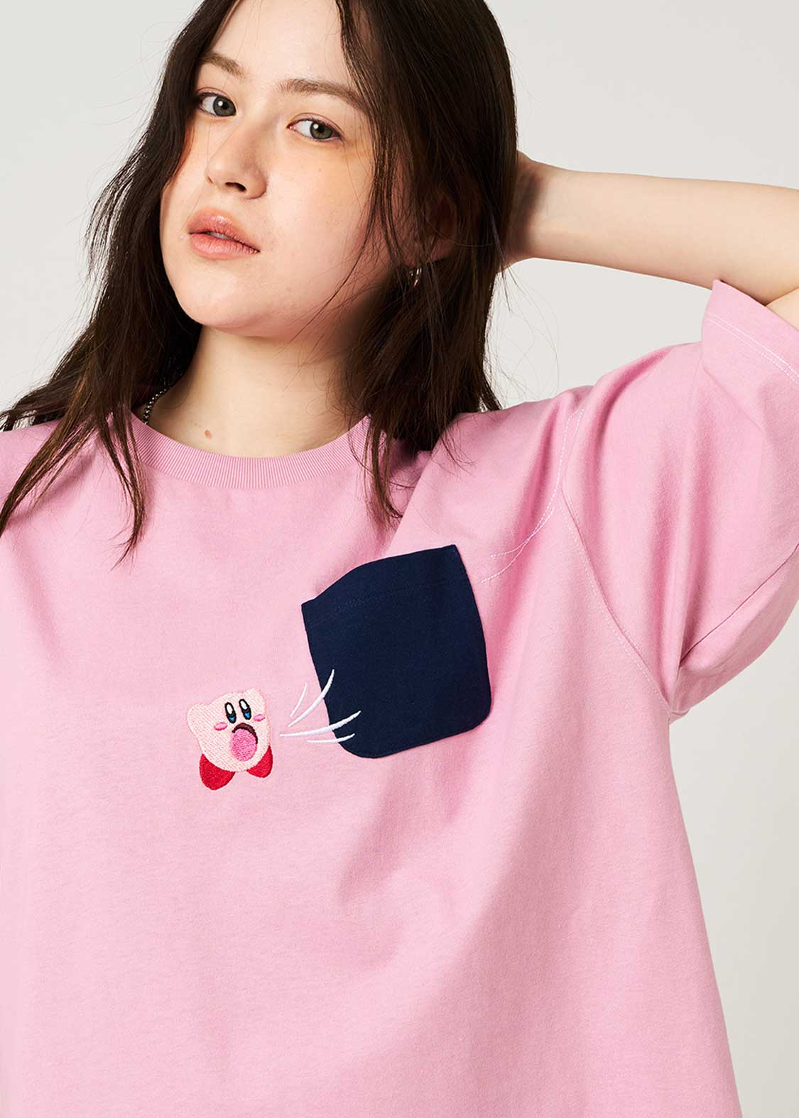Kirby X Graniph Fashion Collection - Inhale The Pocket Big Silhouette Pink T-Shirt