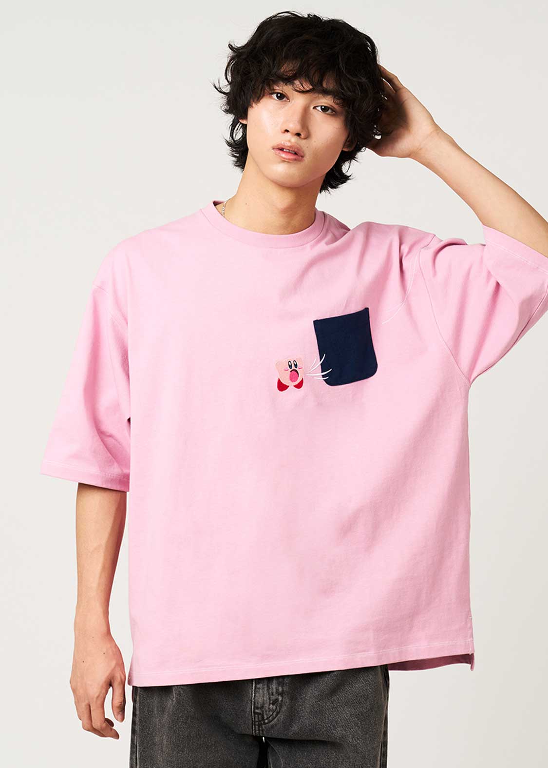 Kirby X Graniph Fashion Collection - Inhale The Pocket Big Silhouette Pink T-Shirt