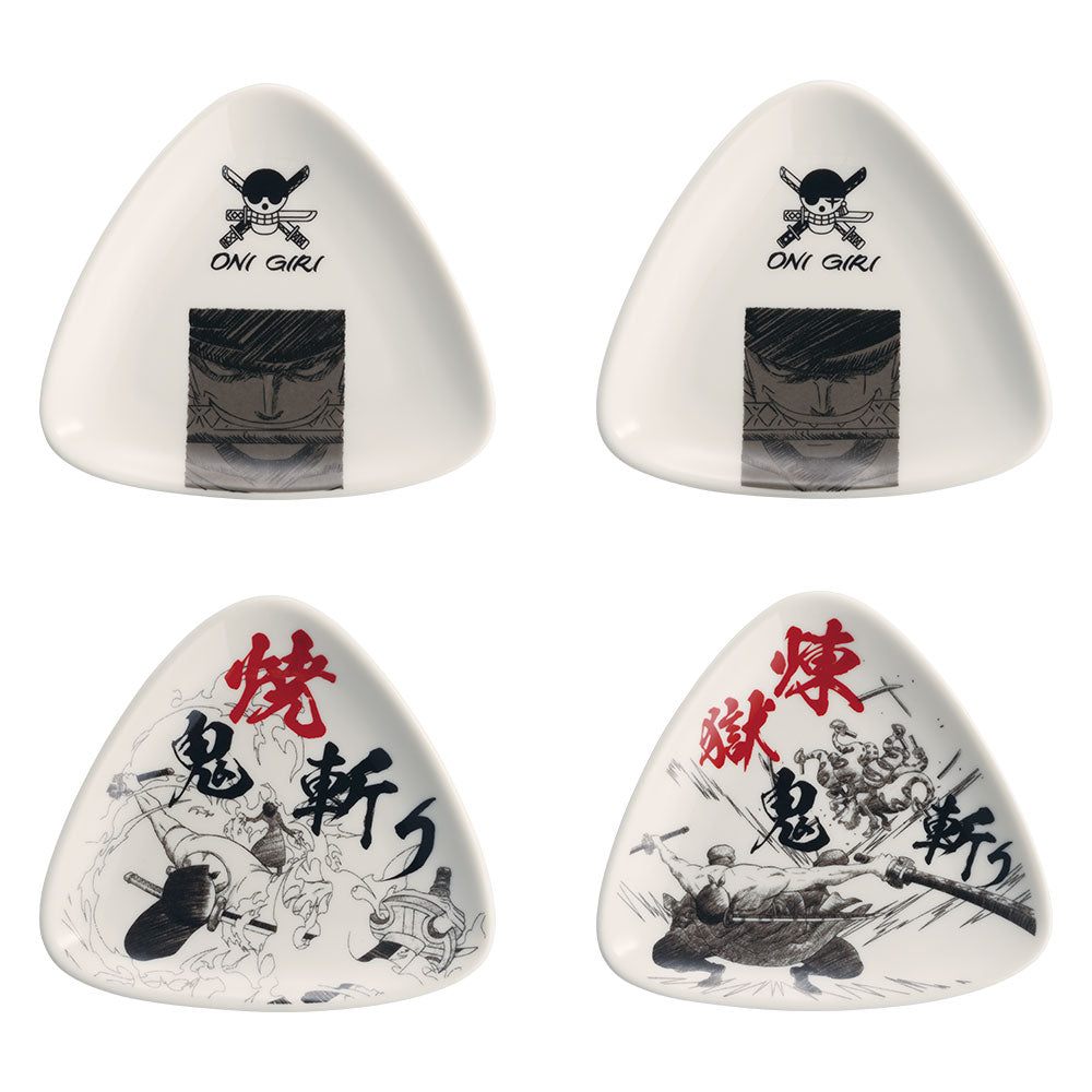 ONE PIECE ICHIBAN KUJI EX SHIKON NO GENEALOGY - E PRIZE - SANTORYU ONIGIRI PLATE FULL SET 4 Pcs