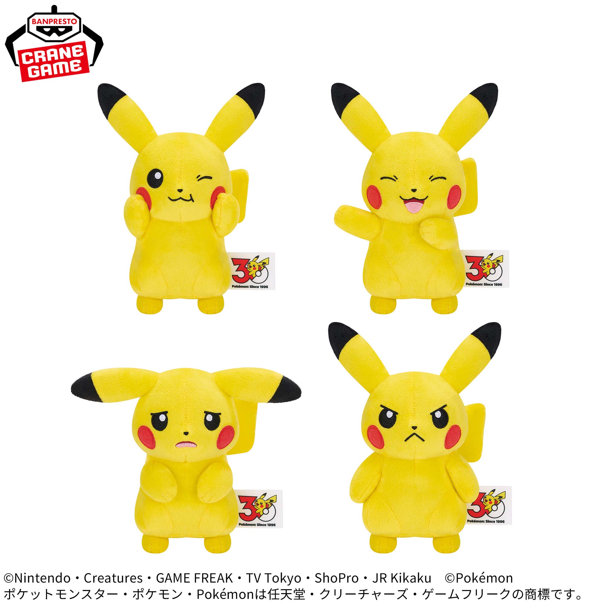 Pokemon Various Face Plushes - Pikachu 30th Anniversary (4 Types)