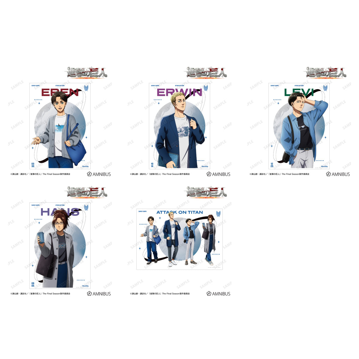 Attack on Titan Similar Look Ver. Vol. 2 - A3 Matte Posters complete set showing all 5 character designs