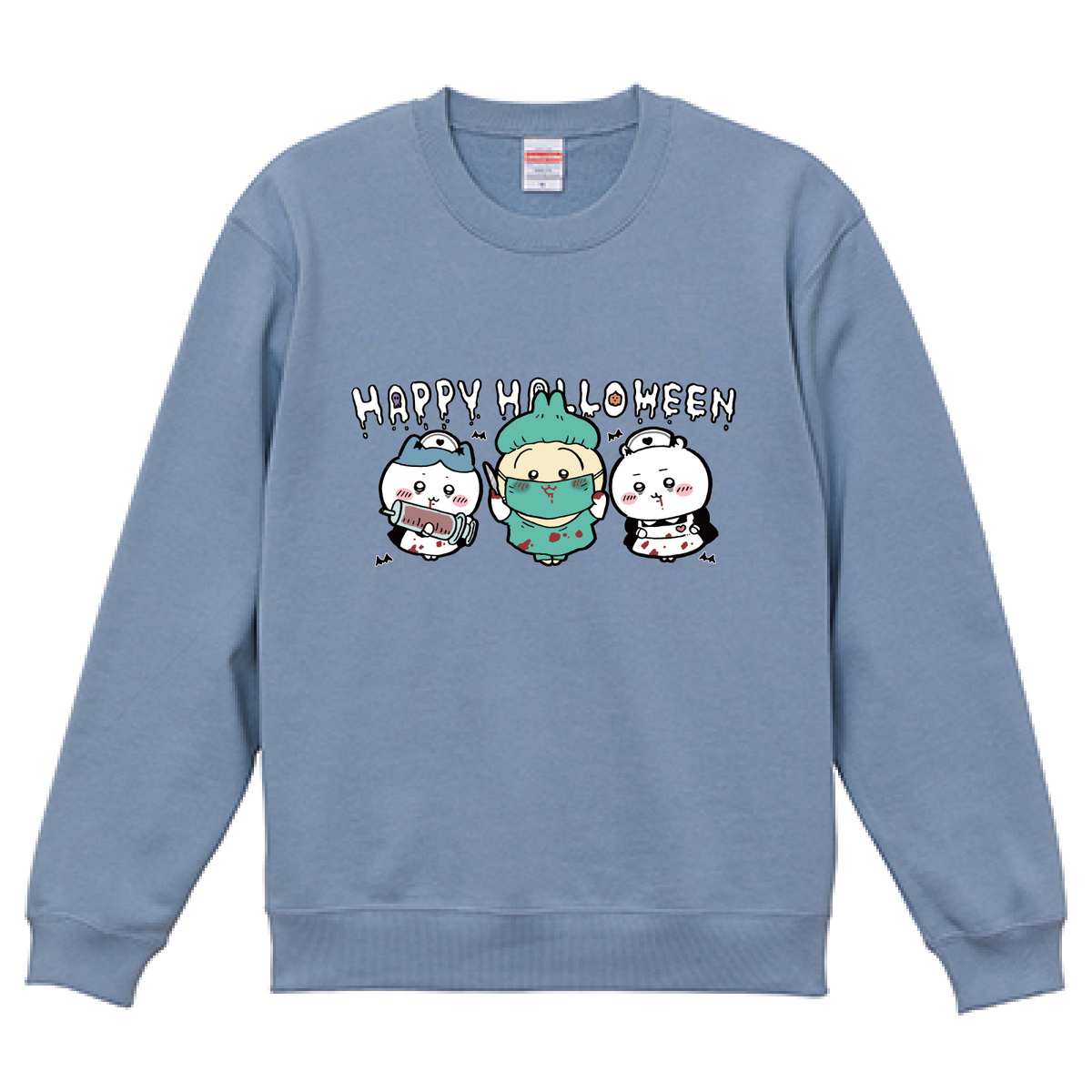 Chiikawa Happy Halloween 2026 Chiikawa, Hachiware & Usagi Sweatshirt in Acid Blue, official product view 2