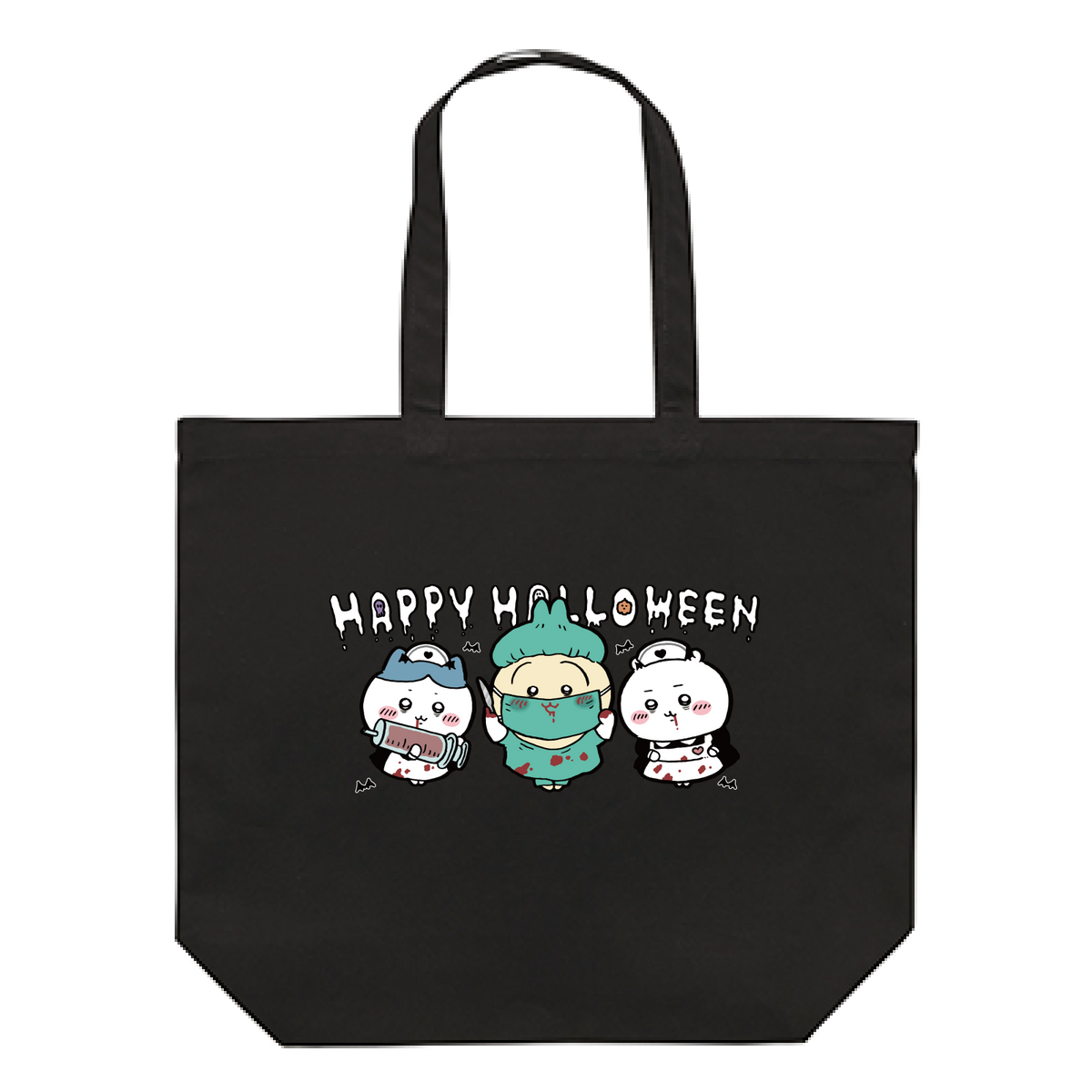 Chiikawa Happy Halloween 2026 Chiikawa, Hachiware & Usagi Tote Bag L in Black, official product view 1