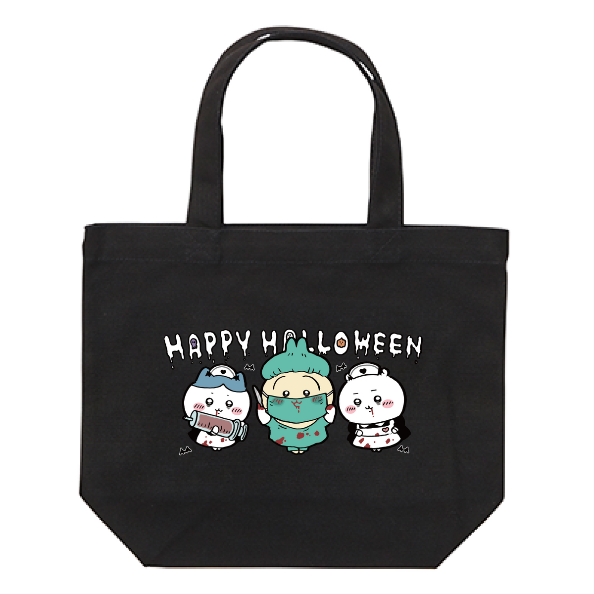 Chiikawa Happy Halloween 2026 Chiikawa, Hachiware & Usagi Tote Bag S in Black, official product view 1