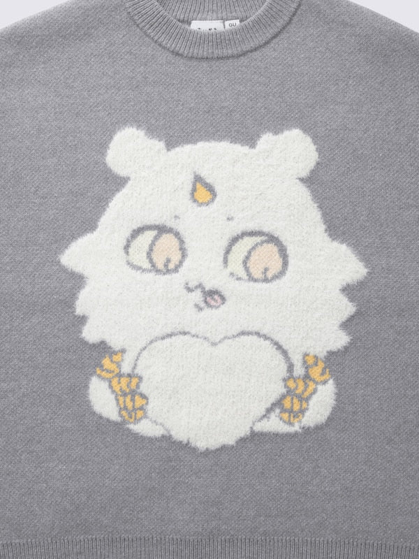 Chiikawa Snow Day Fluffy Jacquard Sweater — Gray Anoko — motif detail