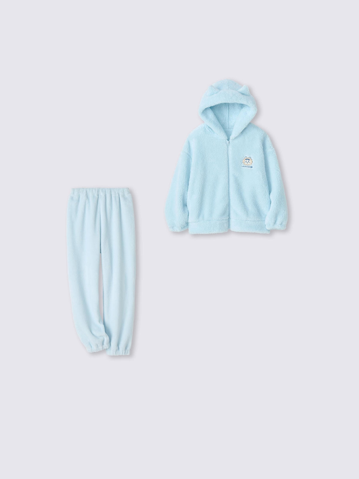 Chiikawa Snow Day Kids’ Hooded Character Lounge Set — Light blue / Hachiware
