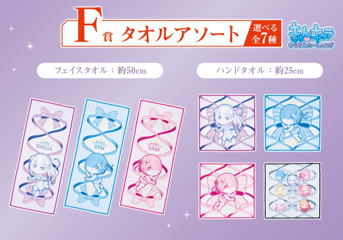 Ichiban Kuji Re:Zero Starting Life in Another World I Will Remember This Day - F Prize Towel Assortment Complete Set of 7 Types