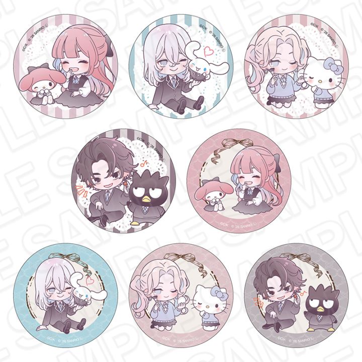 Fall in Love, You False Angels x Sanrio Characters - Chibi Can Badge Complete Set (8 Types)