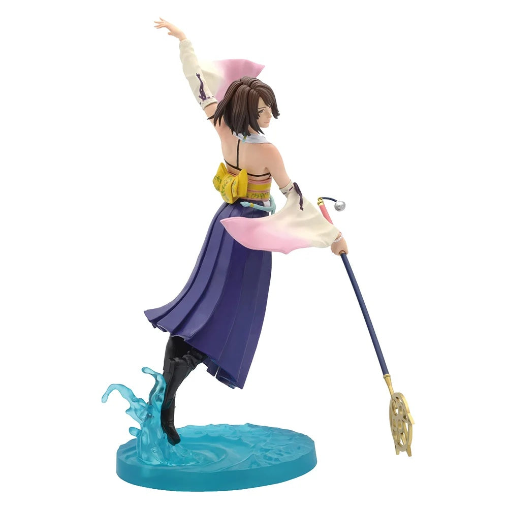 Final Fantasy X 25th Anniversary Kuji B Prize Yuna figure, 19 cm, with staff and clear blue water-inspired base.