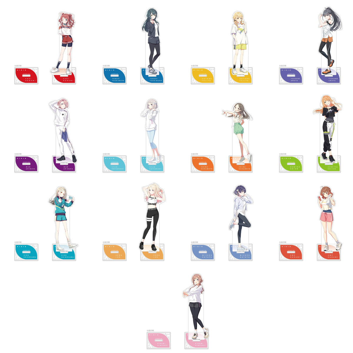Gakuen Idolmaster complete set of 13 extra large acrylic stands in training wear, one of each character