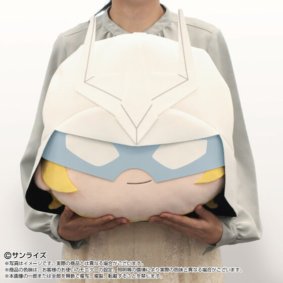 Char Aznable Big Face plush toy held to show its size