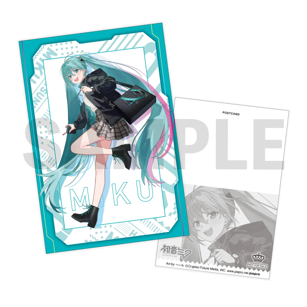 Hatsune Miku bonus postcard featuring Heiwa artwork, front and back