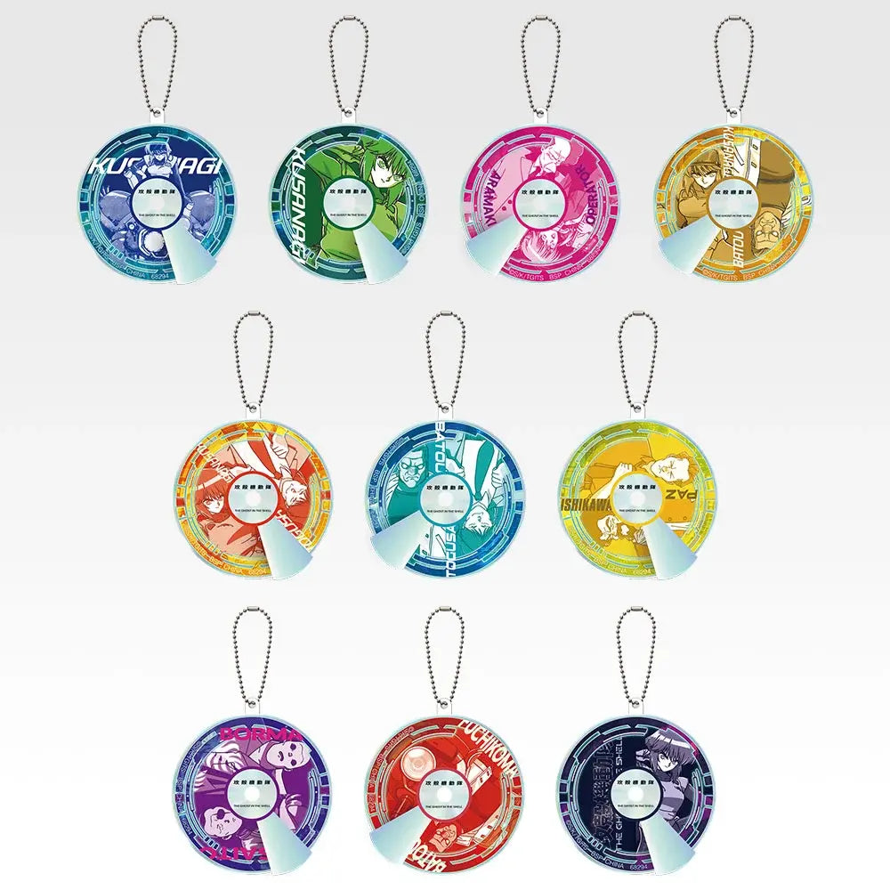 Ichiban Kuji The Ghost in the Shell - H Prize Optical Disc-Style Acrylic Charms - Complete Set showing all 10 types