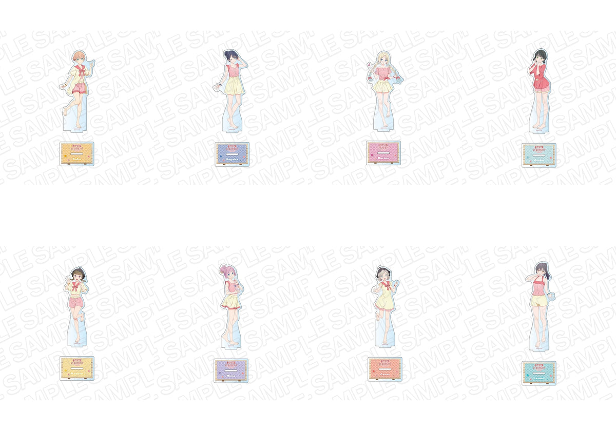 All eight Love Live Hasunosora Sauna Ver. acrylic stands with their display bases