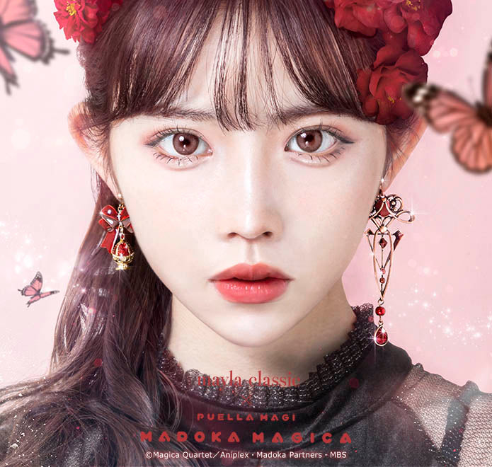 Kyoko Sakura Soul Gem earrings by Mayla - worn styling