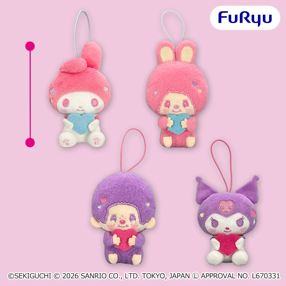 Monchhichi & Chimutan x My Melody & Kuromi - Heart Hug Mascots complete set of 4 designs