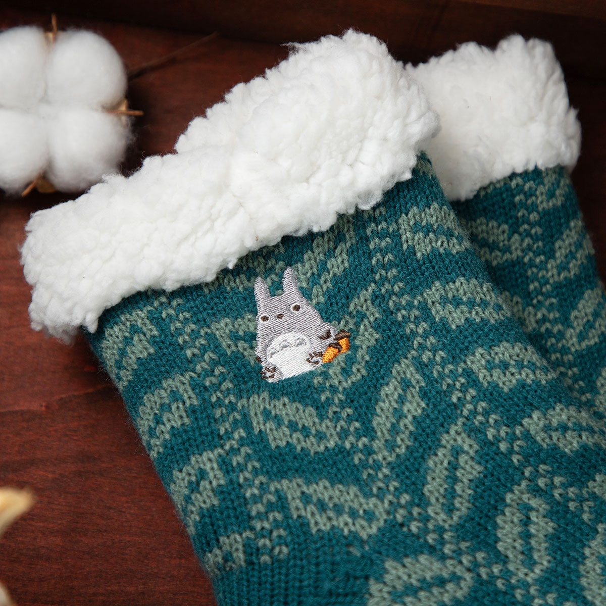 My Neighbor Totoro Leaf-Pattern Boa-Lined Room Socks 23-25 cm - official view 6