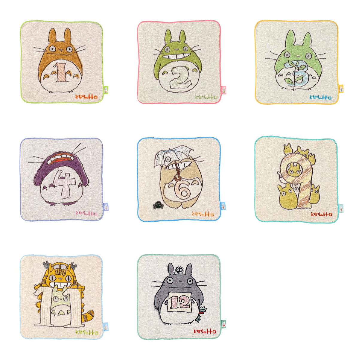 My Neighbor Totoro - Numbered Mini Towels (8 Types) - Complete Set, one of every listed towel