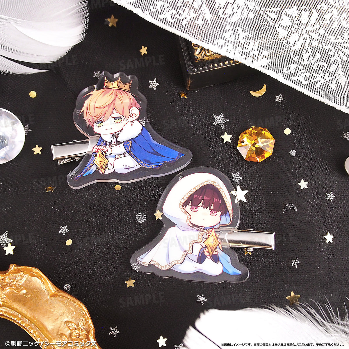 My Personal Weatherman Arcana acrylic hair clip set, two character designs