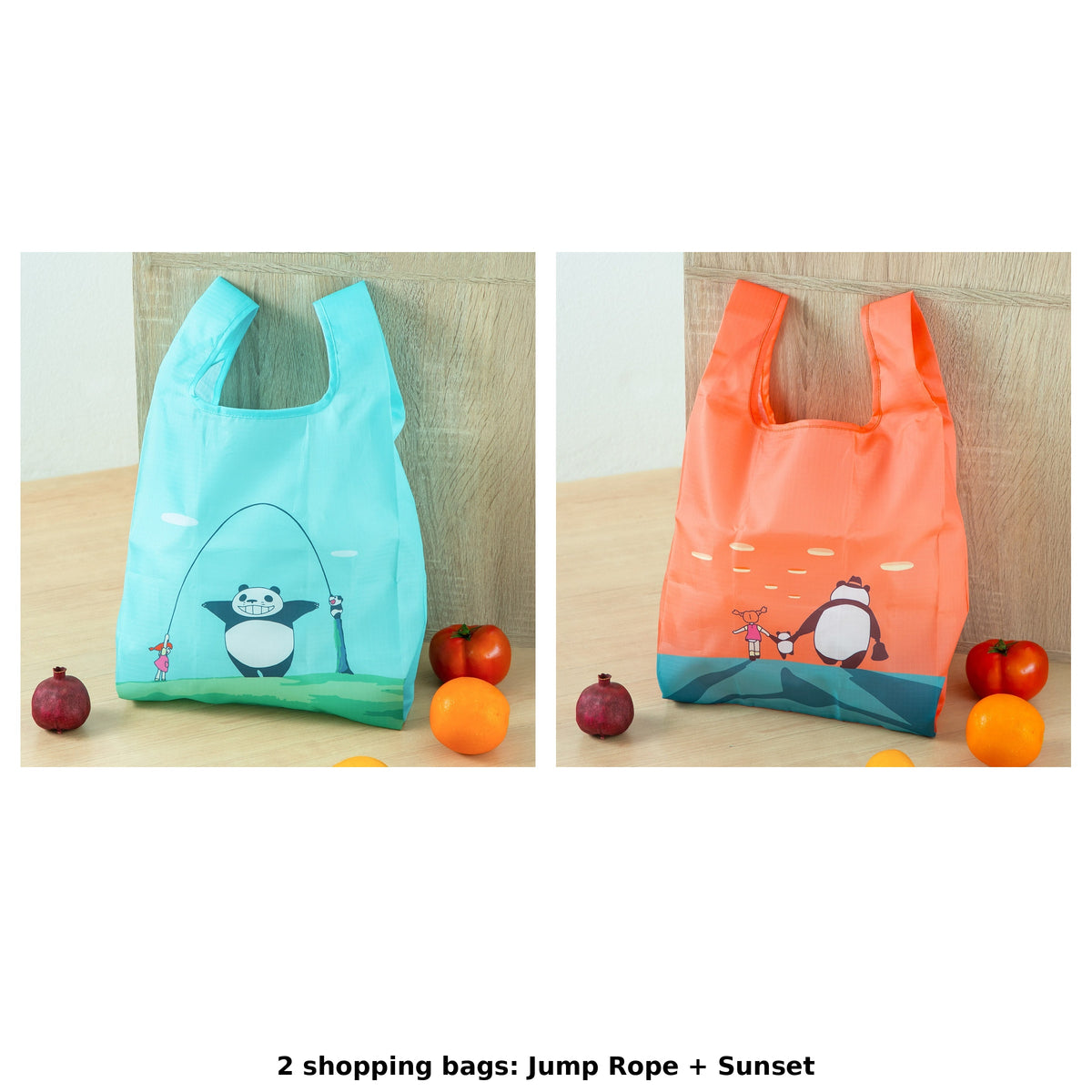 Panda! Go Panda! Folding Shopping Bags (2 Types) - Complete Set