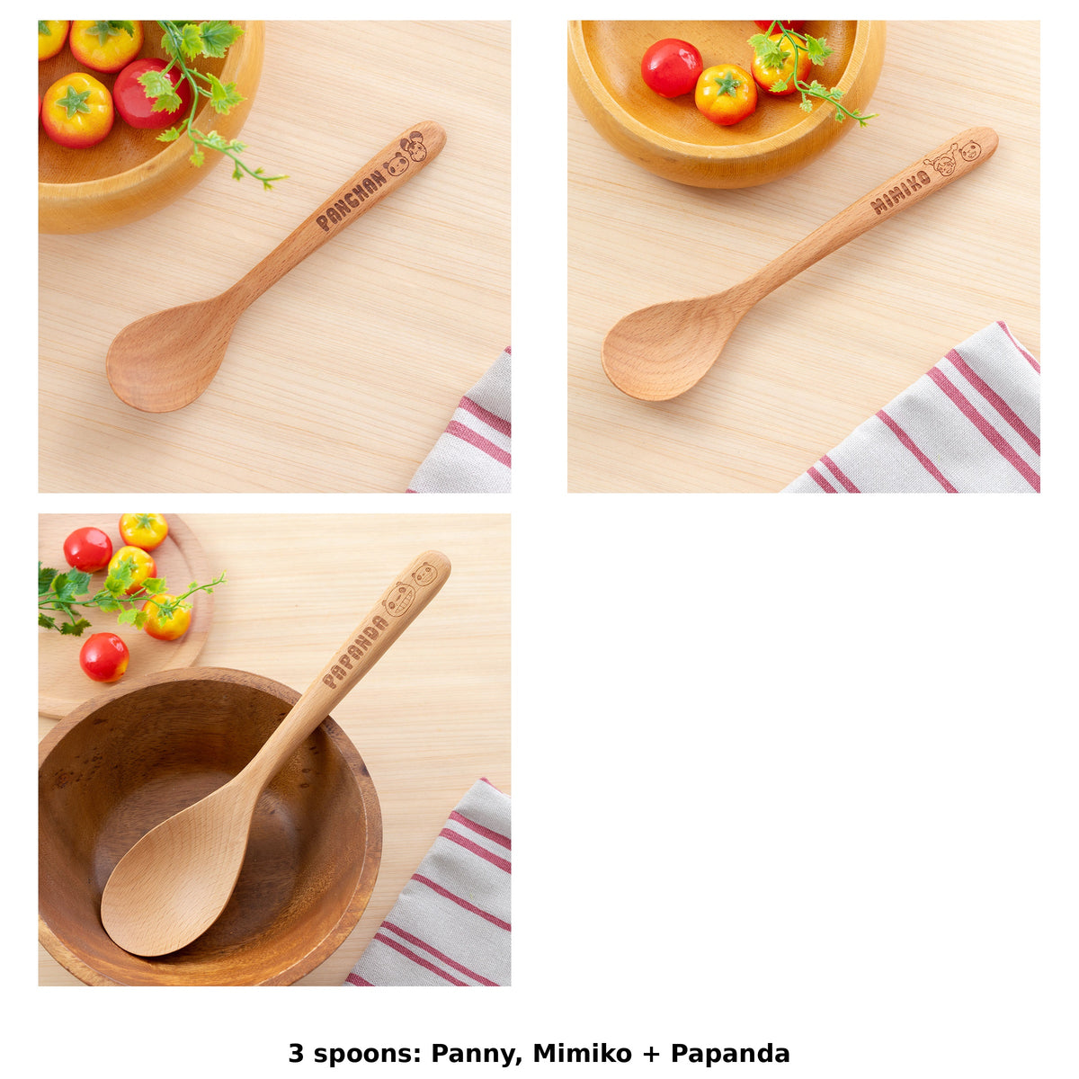 Panda! Go Panda! Wooden Spoons (3 Types) - Complete Set