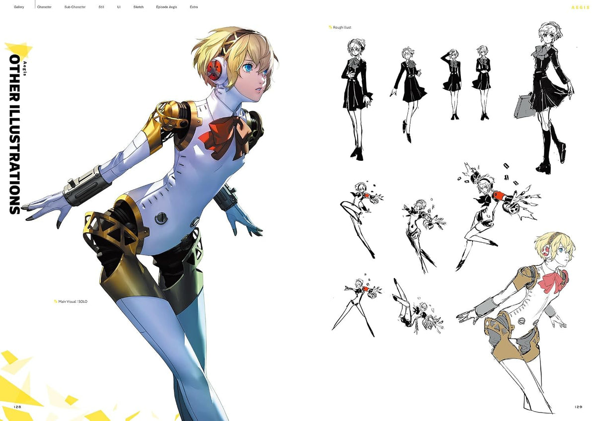 Persona 3 Reload artbook sample of Aigis character designs