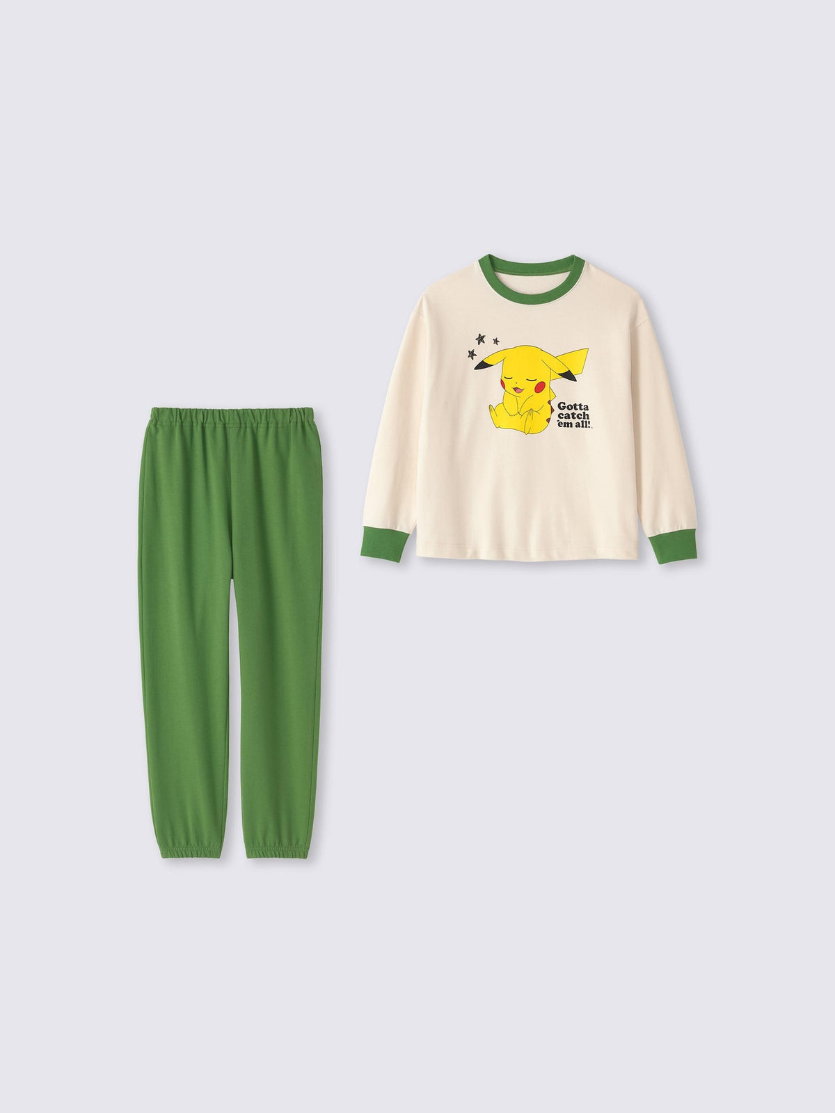 Pokemon x GU Pikachu Kids Cotton Lounge Set — Natural — official view 1