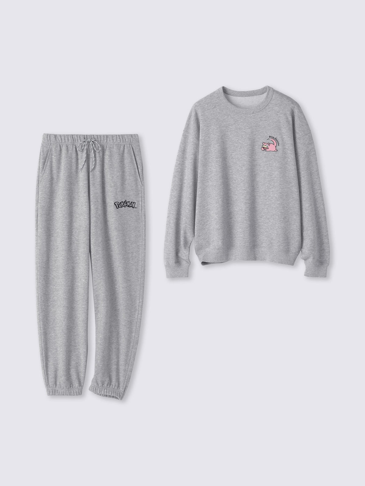 Pokemon x GU Slowpoke Long-Sleeve Lounge Set — Gray — official view 5