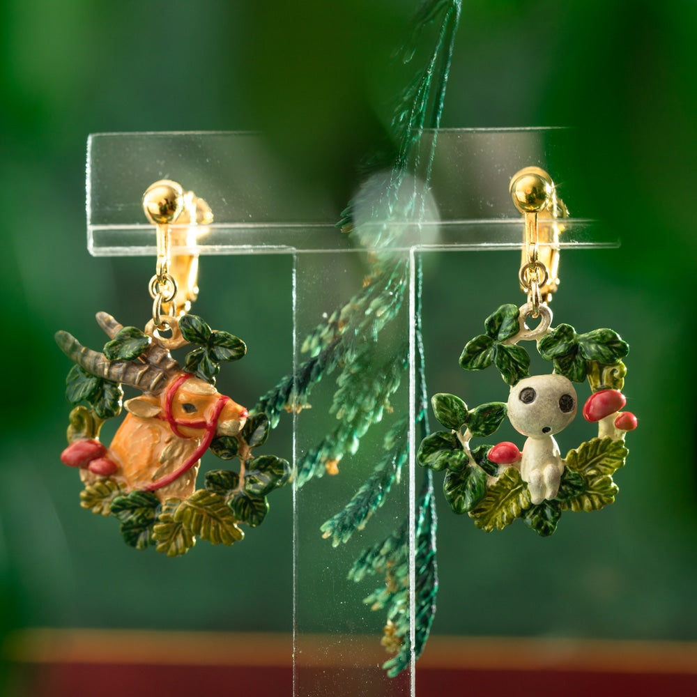 Princess Mononoke Yakul and Kodama Clip-On Earrings - official view 2