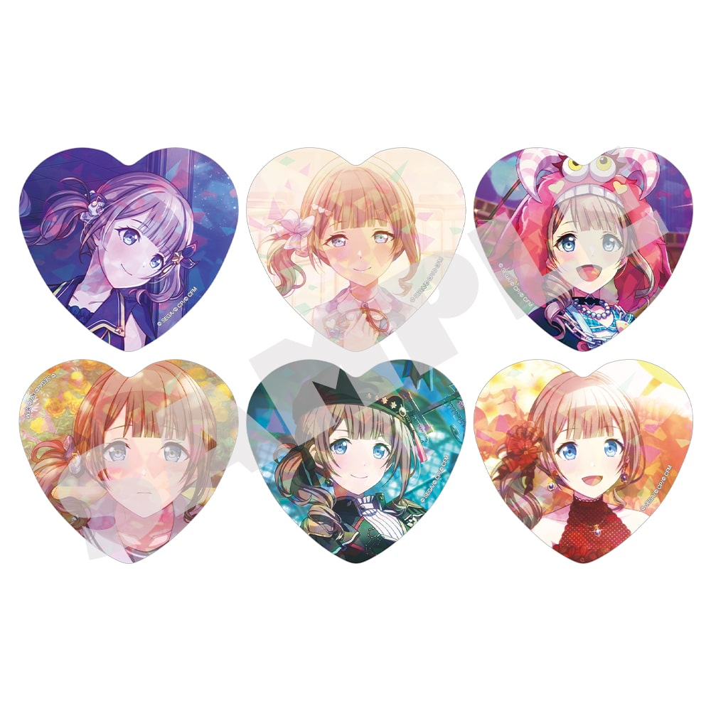 Honami Mochizuki H/Art Collection Vol.1, six holographic heart badge designs