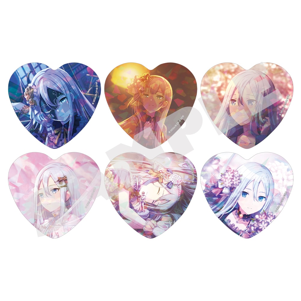 Kanade Yoisaki H/Art Collection Vol.1, six holographic heart badge designs