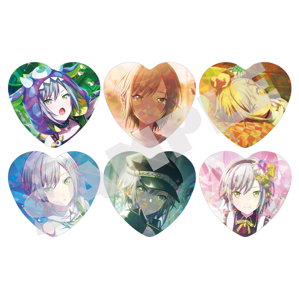 Shiho Hinomori H/Art Collection Vol.1, six holographic heart badge designs