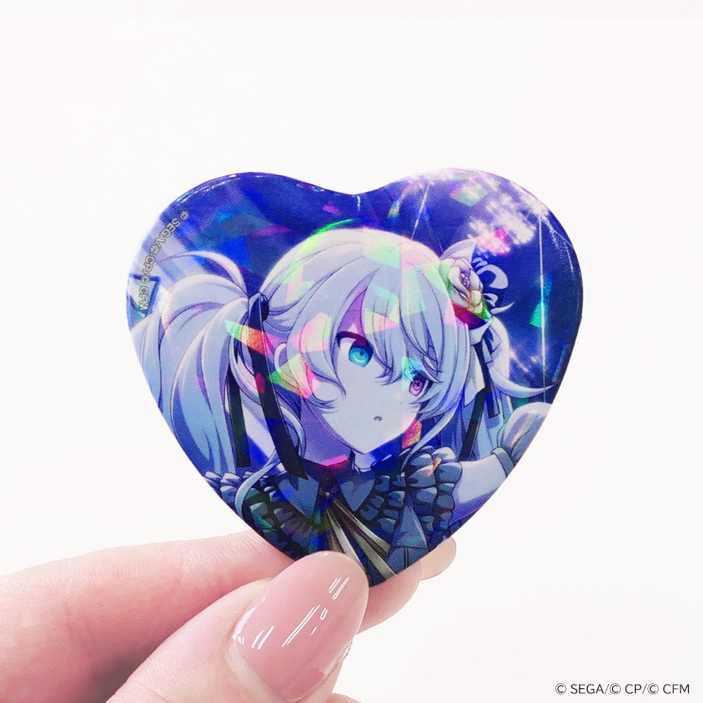 H/Art Collection heart badge size and holographic finish example featuring Hatsune Miku