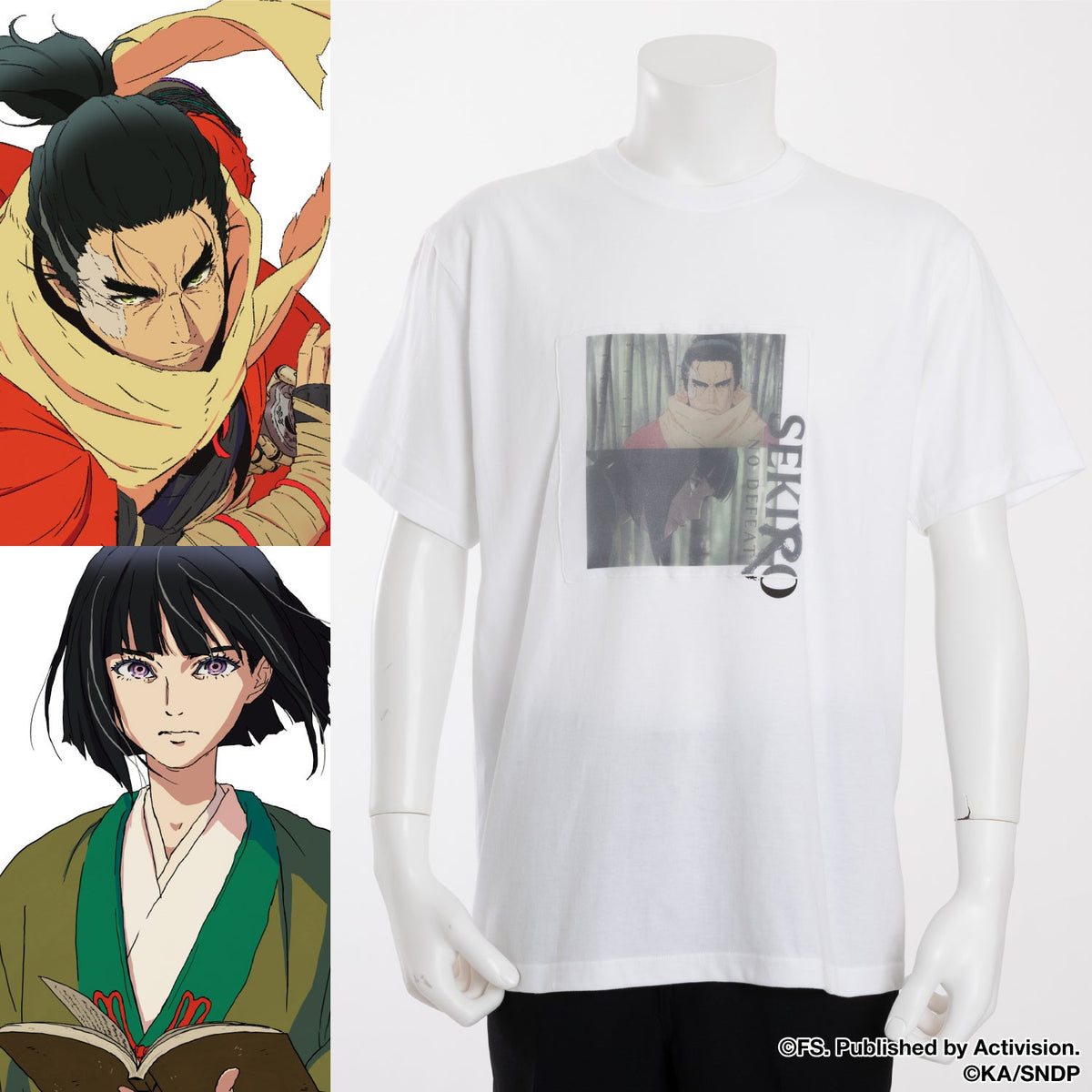 SEKIRO: NO DEFEAT SuperGroupies Wolf and Kuro White T-shirt, official product photo 1