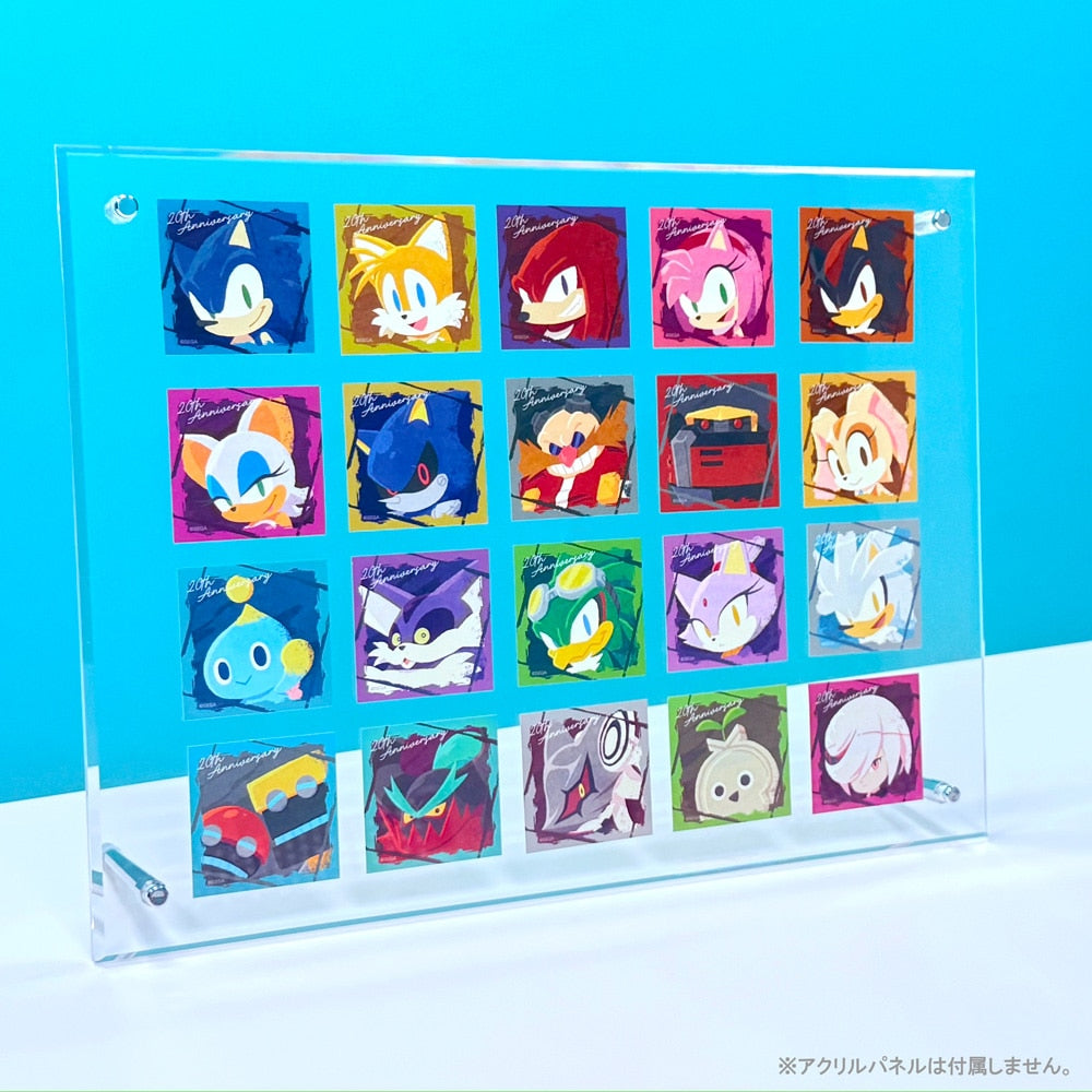 Sonic Channel anniversary stickers display example - acrylic panel not included