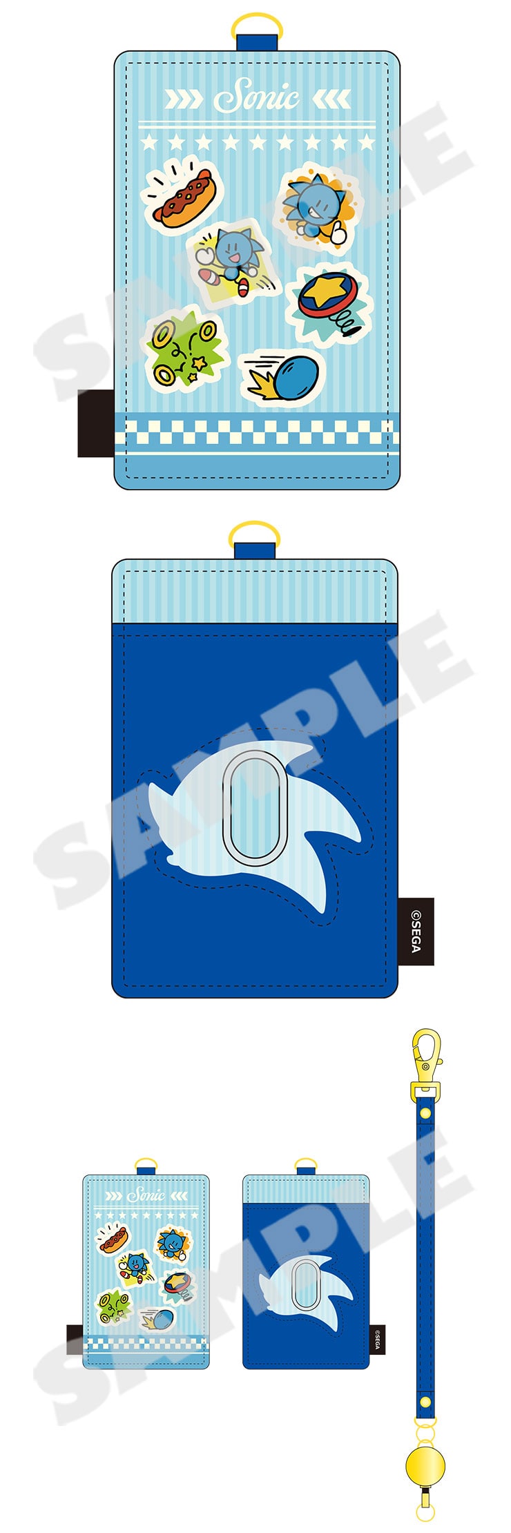 Sonic Racing CrossWorlds Sonic card cases, front, back and retractable strap