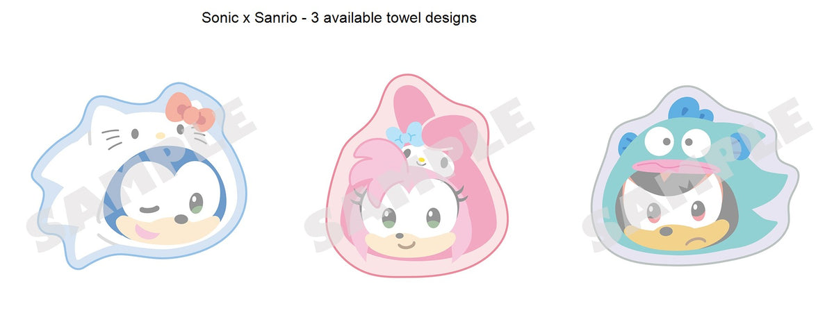 Sonic and Hello Kitty, Amy and My Melody, Shadow and Hangyodon - three available hand towels