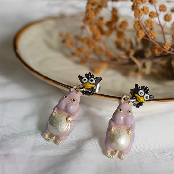 Spirited Away Boh Mouse and Fly-Bird Pierced Earrings - official view 3