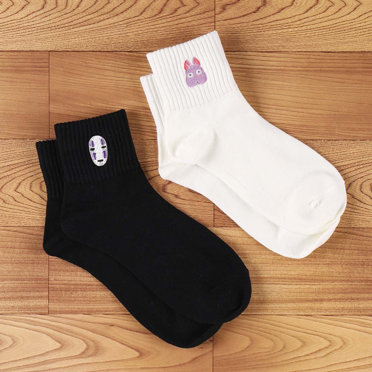 Spirited Away Socks - No-Face Ribbed Embroidered Short - official product view 3