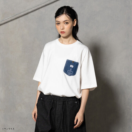 STRICT-G x Lee Gundam Char's Counterattack re gz denim pocket white t shirt - official photo 10