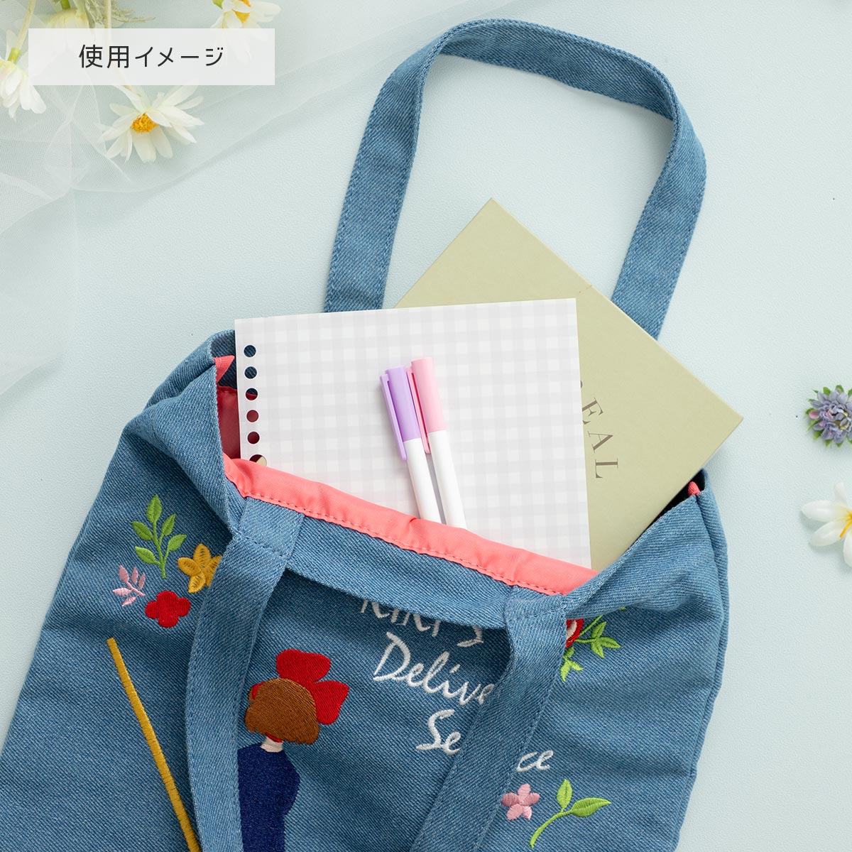 Studio Ghibli Denim Embroidery Tote Bags (4 Types) - Kiki Vertical Tote - official view 28