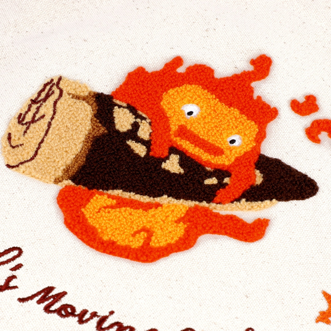Studio Ghibli Embroidered Canvas Tote Bags (2 Types) - Flustered Calcifer - official view 5